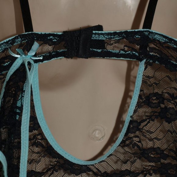 LINGERIE Teal/Black Lace W/Panties SIZE L BY ELEGANCE NEW NO TAG - Picture 10 of 10